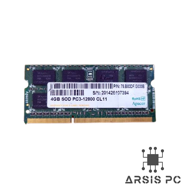 رم لپ‌تاپ اپیسر (Apacer) DDR3 ظرفیت 4 گیگابایت با فرکانس 1600 مگاهرتز مدل PC3-12800 CL11 SO-DIMM